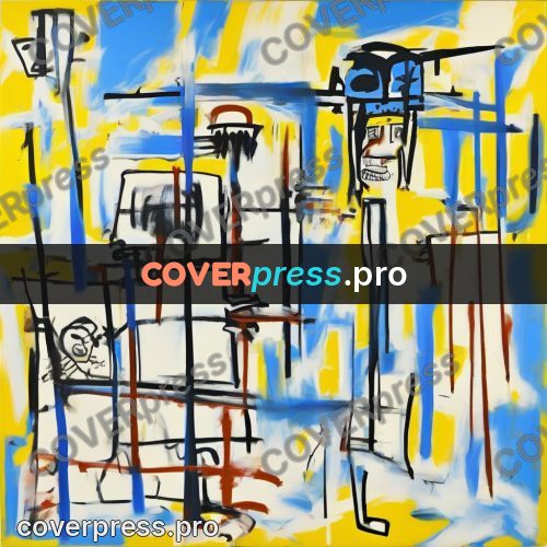 Basquiat style drawing: blue and yellow bands