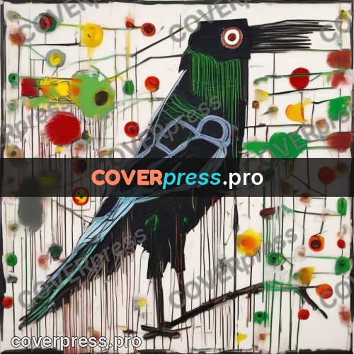 Basquiat style drawing: bird on a branch