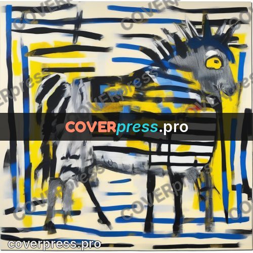 Basquiat style drawing: zebra in stripes
