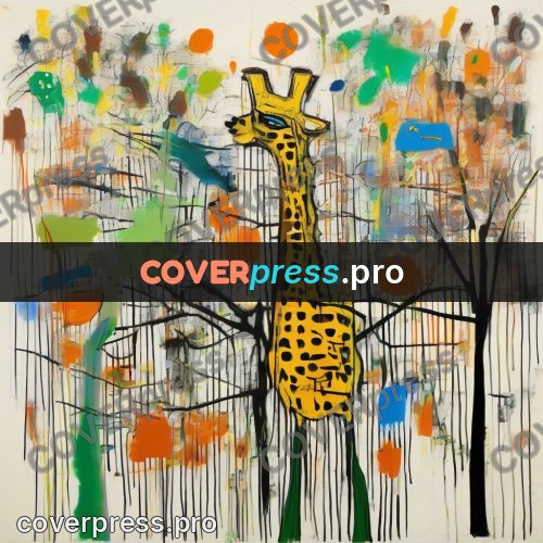 Basquiat style drawing: giraffe among patches