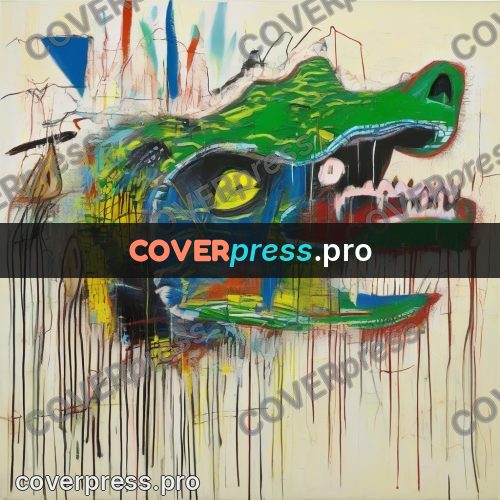 Basquiat style drawing: crocodile with open jaws