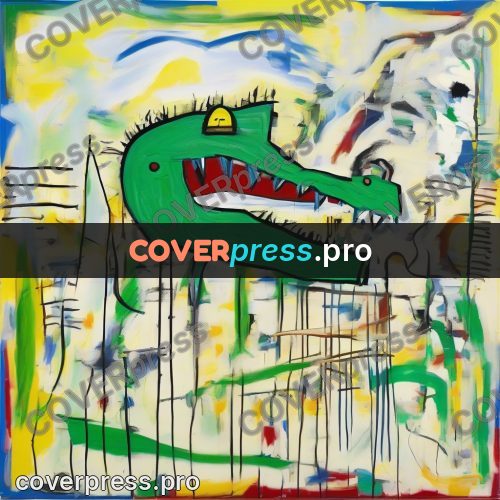 Basquiat style drawing: crocodile with open jaws