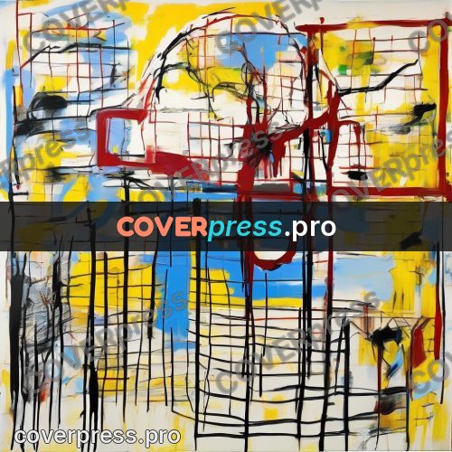Basquiat style drawing: basketball hoop with a net