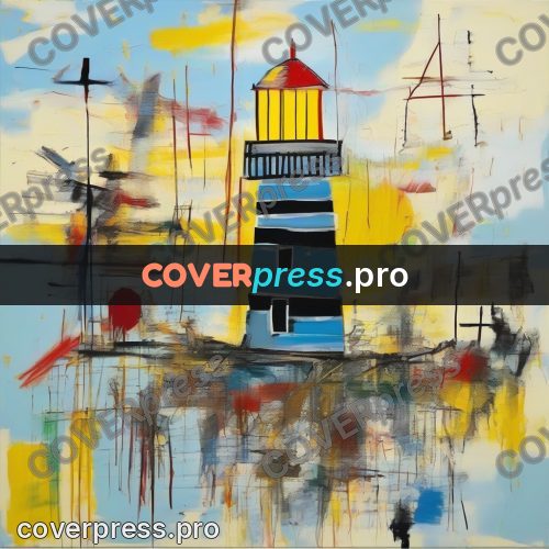 Basquiat style drawing: masts and buildings by water