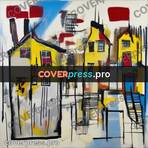 Basquiat style drawing: houses with yellow walls