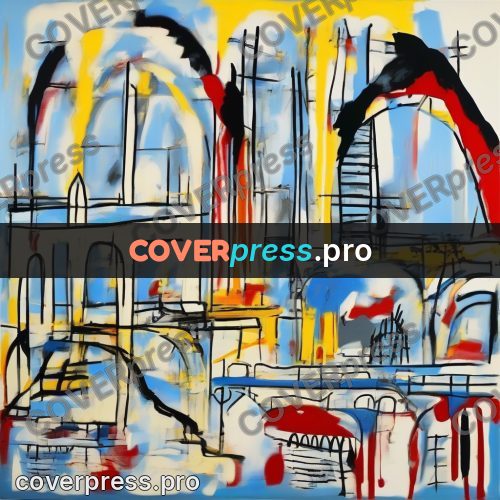 Basquiat style drawing: bridge with supports