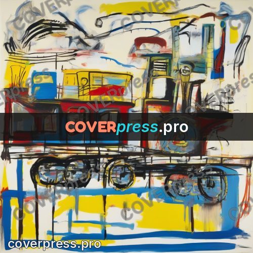 Basquiat style drawing: train on the rails