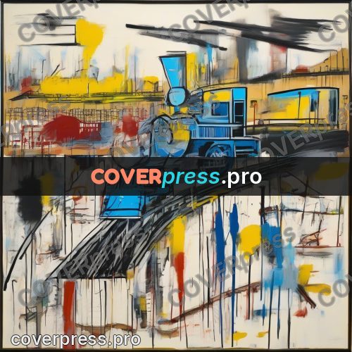 Basquiat style drawing: train on the rails