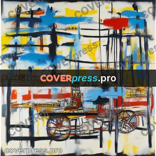 Basquiat style drawing: train on the rails