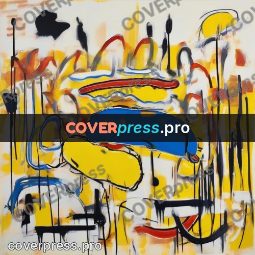 Basquiat style drawing: hot dogs on a yellow field