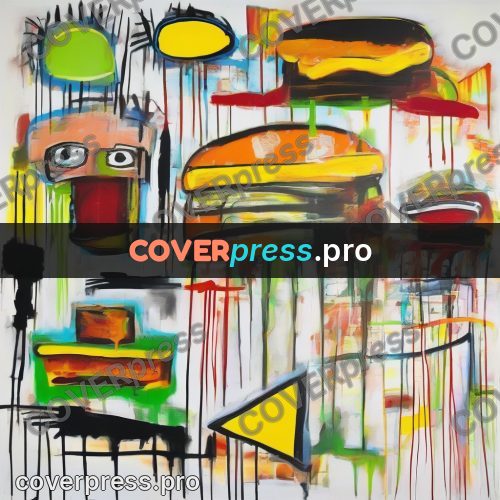 Basquiat style drawing: burgers among yellow strokes