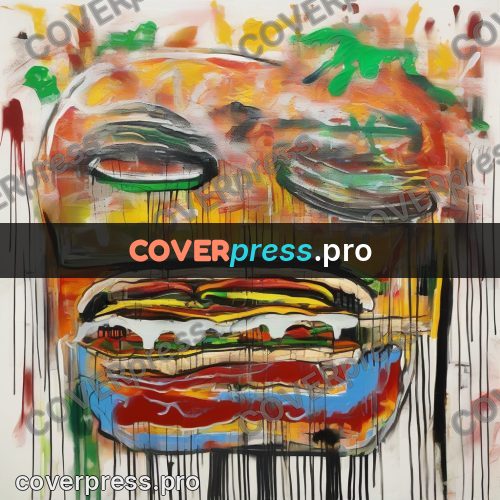 Basquiat style drawing: burgers among yellow strokes