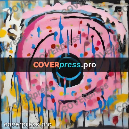 Basquiat style drawing: pink doughnut with sprinkles