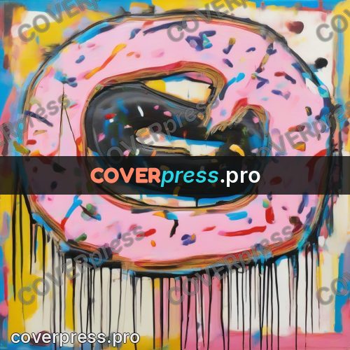Basquiat style drawing: pink doughnut with sprinkles