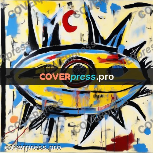 Basquiat style drawing: yellow fish with a round eye