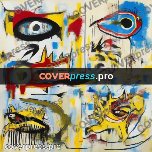 Basquiat style drawing: yellow fish with a round eye
