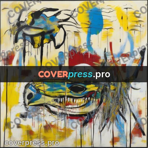 Basquiat style drawing: yellow fish with a round eye