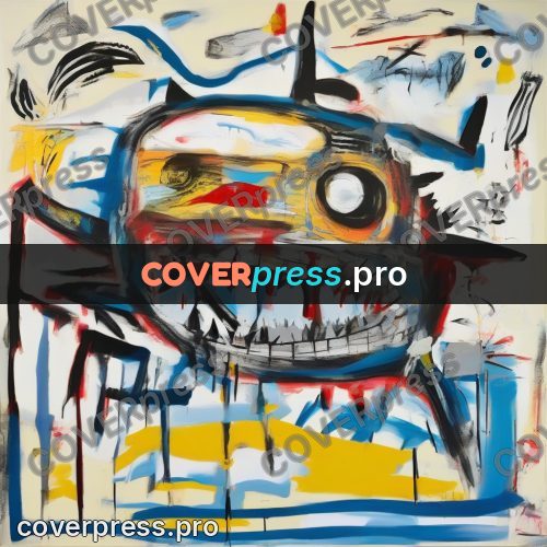 Basquiat style drawing: blue beast with teeth
