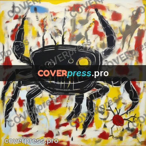 Basquiat style drawing: crab with long legs