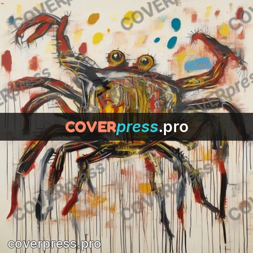 Basquiat style drawing: crab with long legs