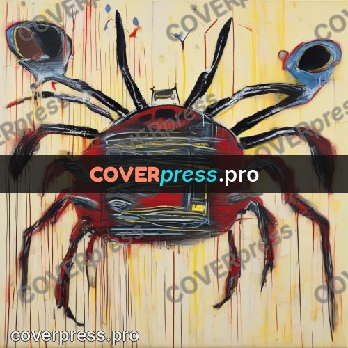 Basquiat style drawing: crab with long legs