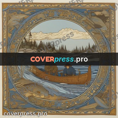 Bilibin style drawing: boat and fish on the ice
