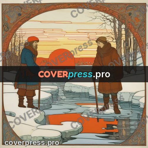 Bilibin style drawing: fisherman by an ice hole