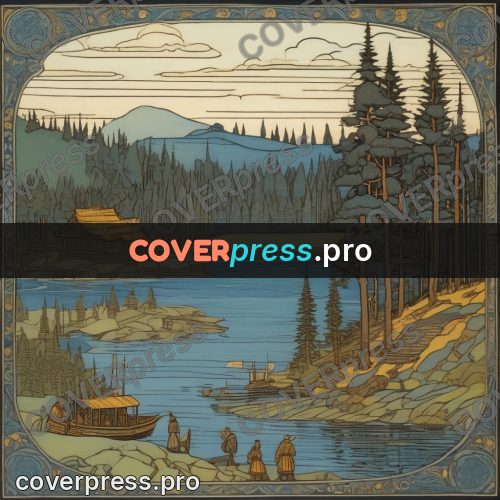 Bilibin style drawing: boats on a forest lake