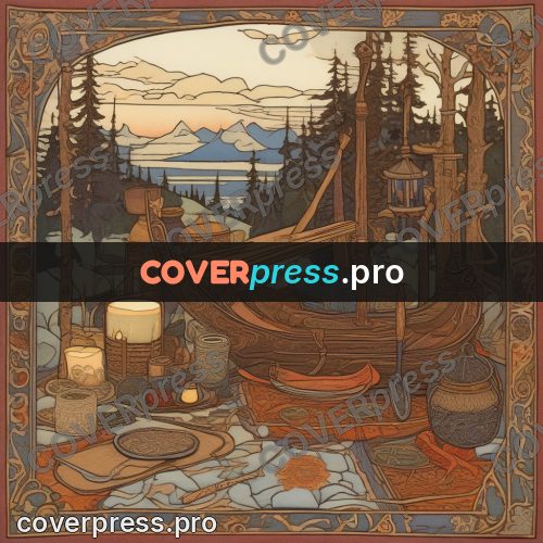 Bilibin style drawing: boat and lantern on the shore