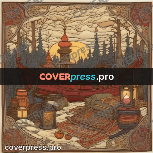 Bilibin style drawing: boat and lantern on the shore