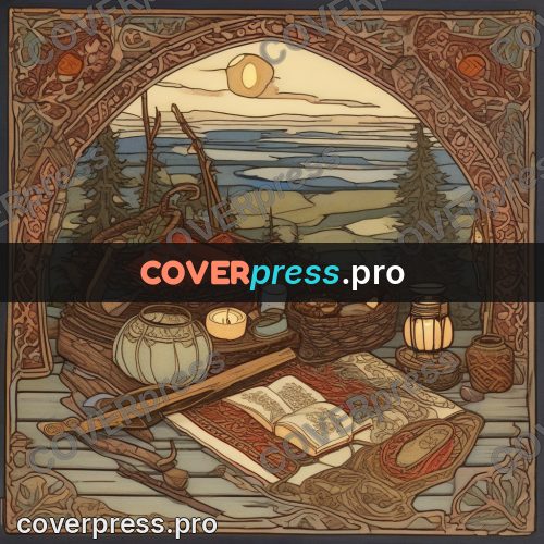 Bilibin style drawing: boat and lantern on the shore