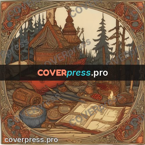 Bilibin style drawing: boat and lantern on the shore