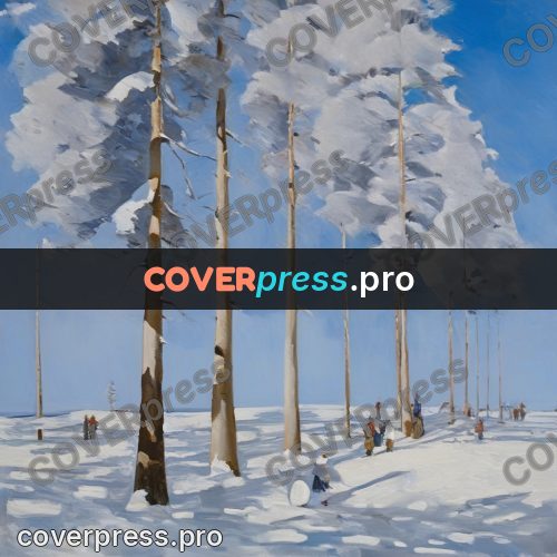 Oil painting illustration: snowy field with pines