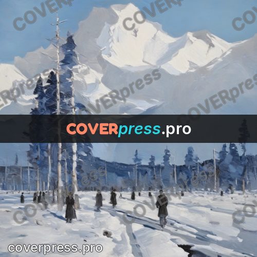 Oil painting illustration: snowy field with pines