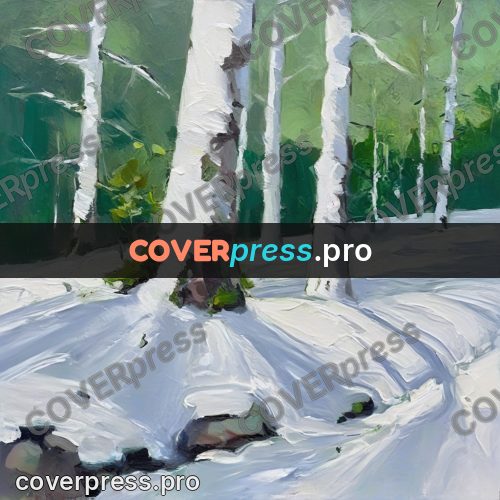 Oil painting illustration: snow under the trees