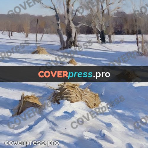 Oil painting illustration: plants in a snowy field