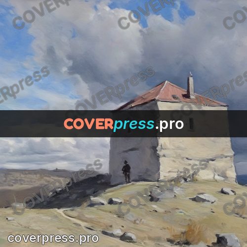 Oil painting illustration: stone building on a hill