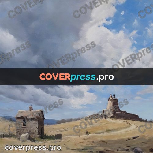 Oil painting illustration: stone building on a hill
