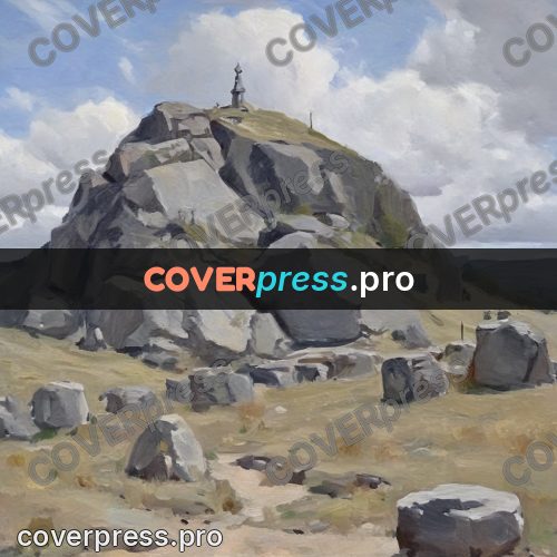Oil painting illustration: stone building on a hill