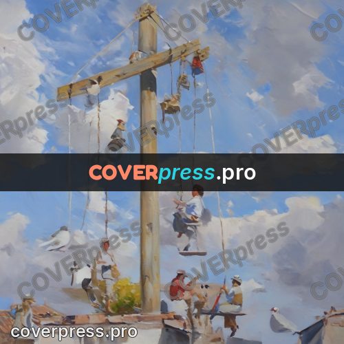 Oil painting illustration: cloudy sky above the roofs