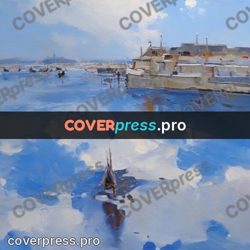 Oil painting illustration: clouds above the water