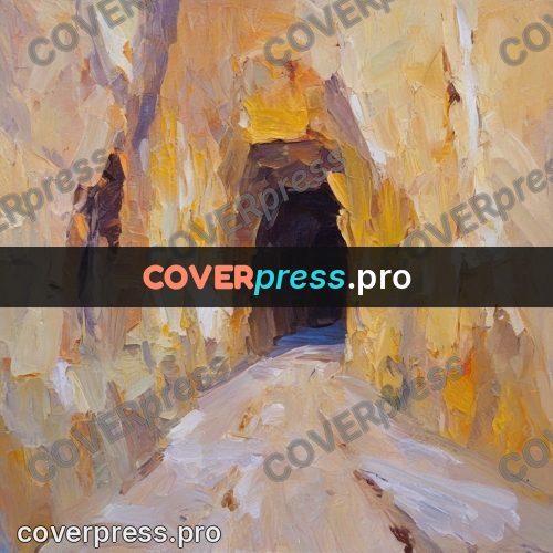 Oil painting illustration: tunnel cut in pale stone