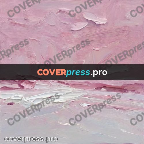 Oil painting illustration: pink field with a white band