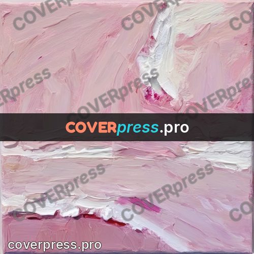 Oil painting illustration: pink field with a white band