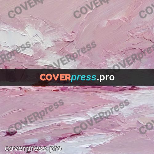 Oil painting illustration: pink field with a white band