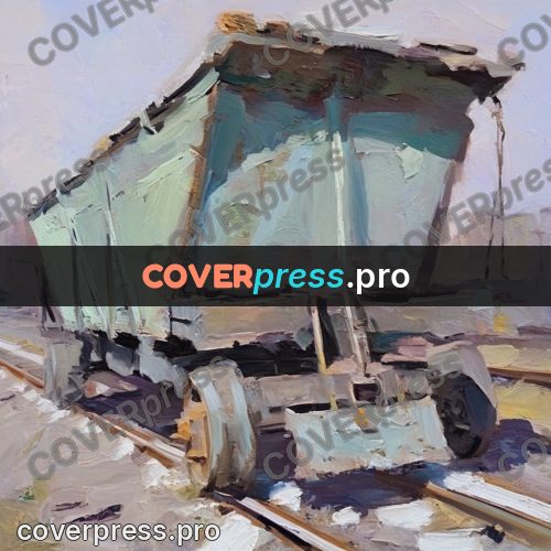 Oil painting illustration: tipper wagon on rails