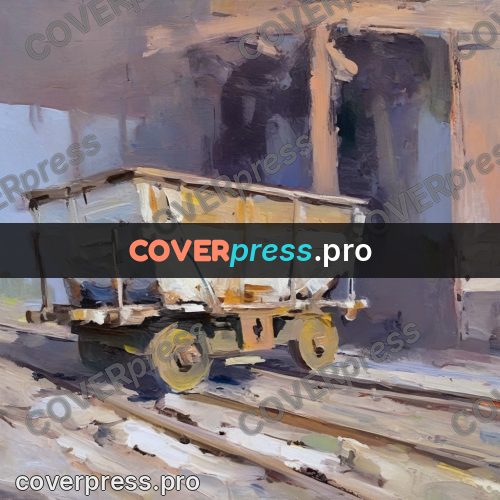 Oil painting illustration: tipper wagon on rails
