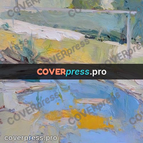 Oil painting illustration: pond among green banks