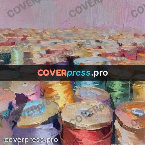 Oil painting illustration: spools of coloured thread