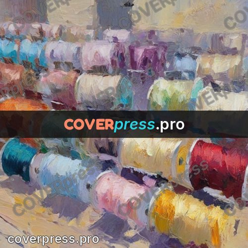 Oil painting illustration: spools of coloured thread